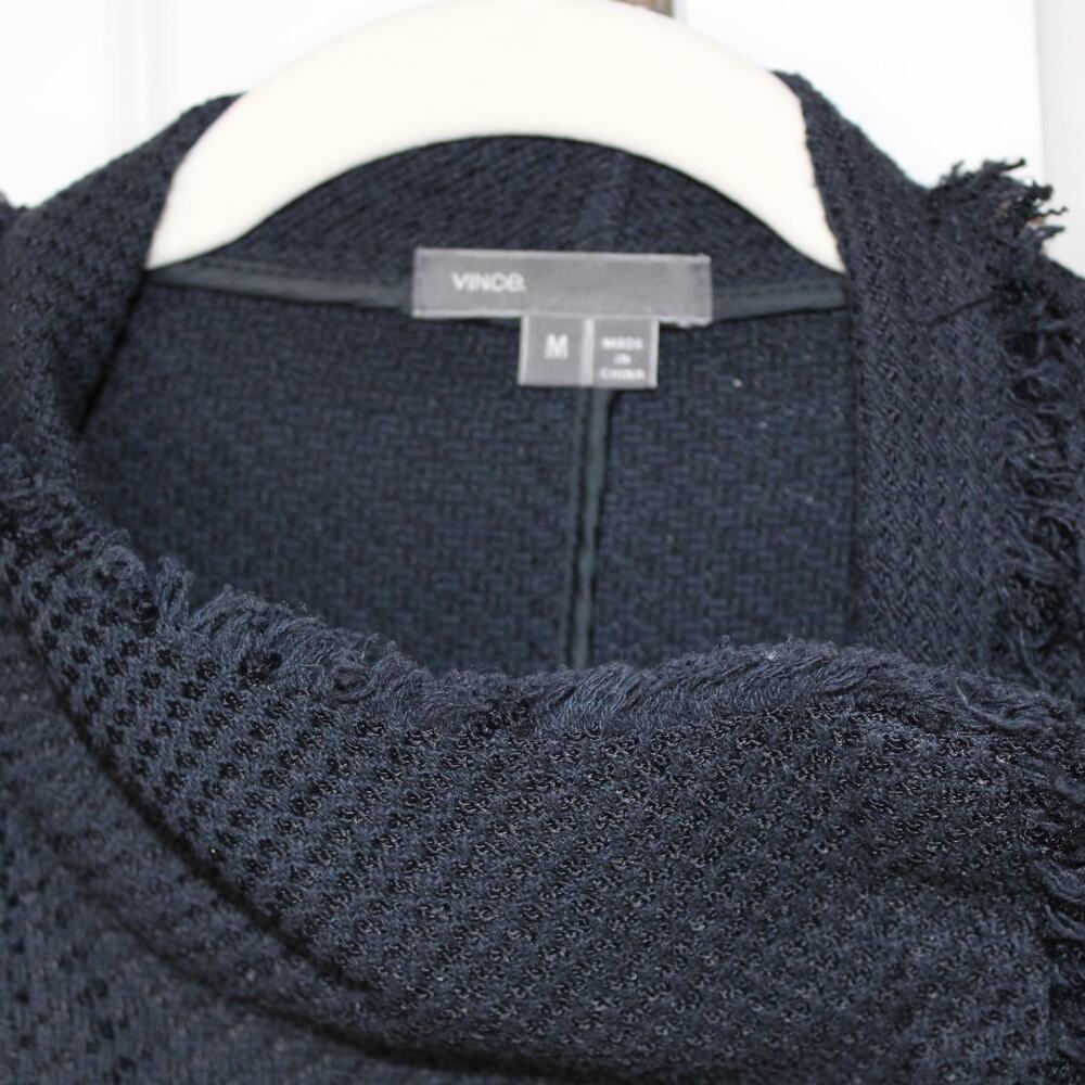 VINCE Tweed Frayed Edge Scuba Jacket Asymmetrical Zip | Medium - Picture 7 of 13